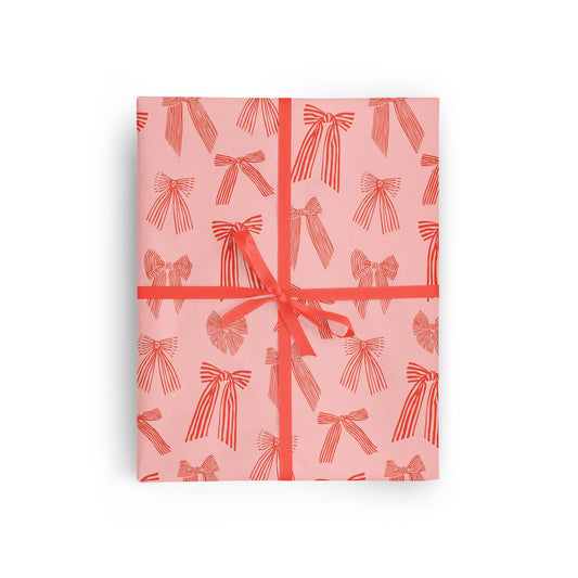 Red Striped Bows Gift Wrap Sheets