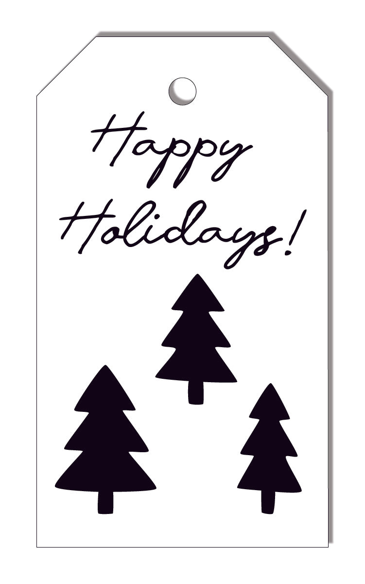 HAPPY HOLIDAYS Gift Tags,Set of 10, Black & White Christmas Trees