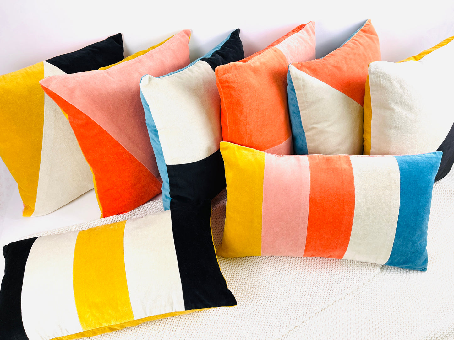 COTTON VELVET PILLOW COVER - Half & Half Colorblock in Retro