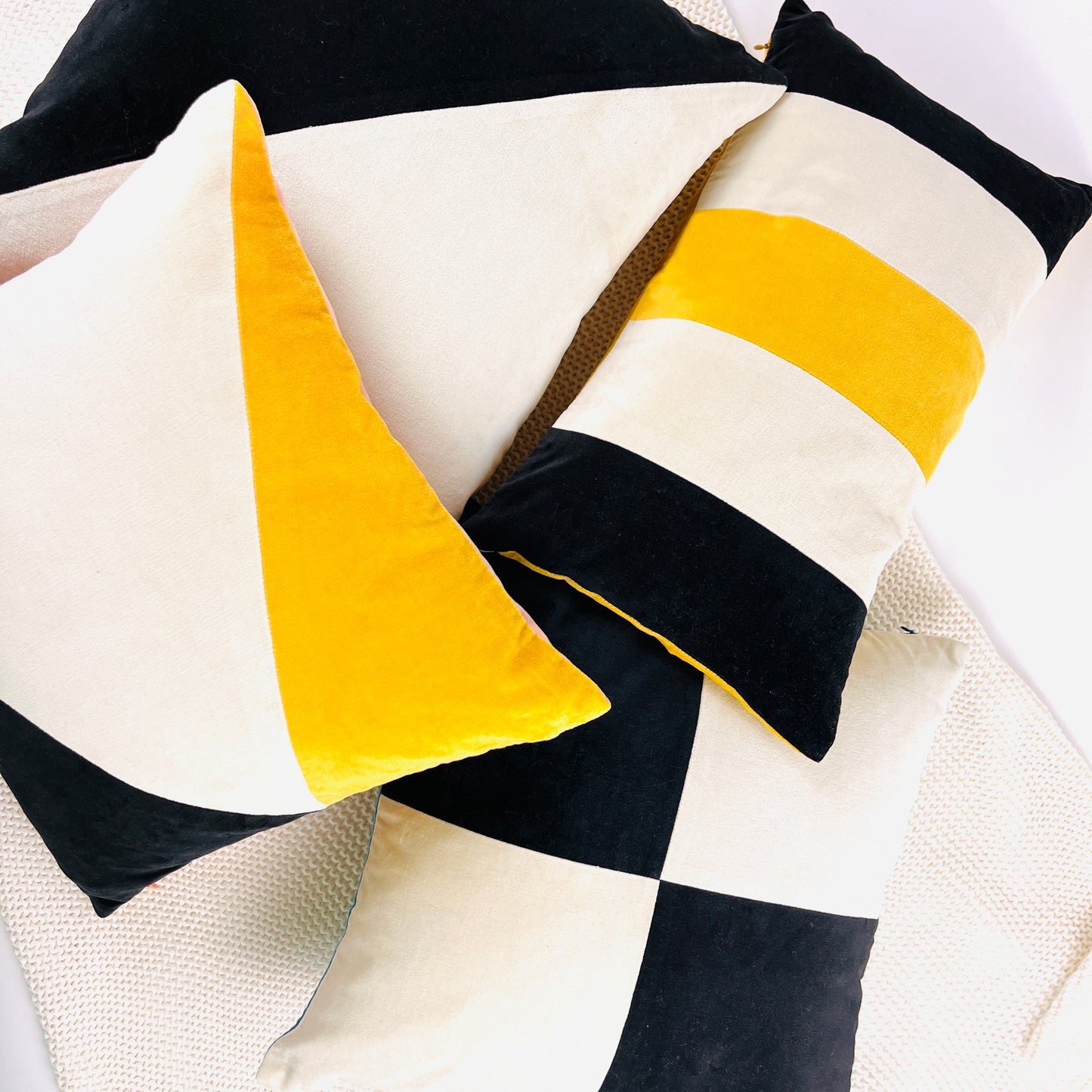 COTTON VELVET PILLOW COVER - Colorblock Triangles in B&W