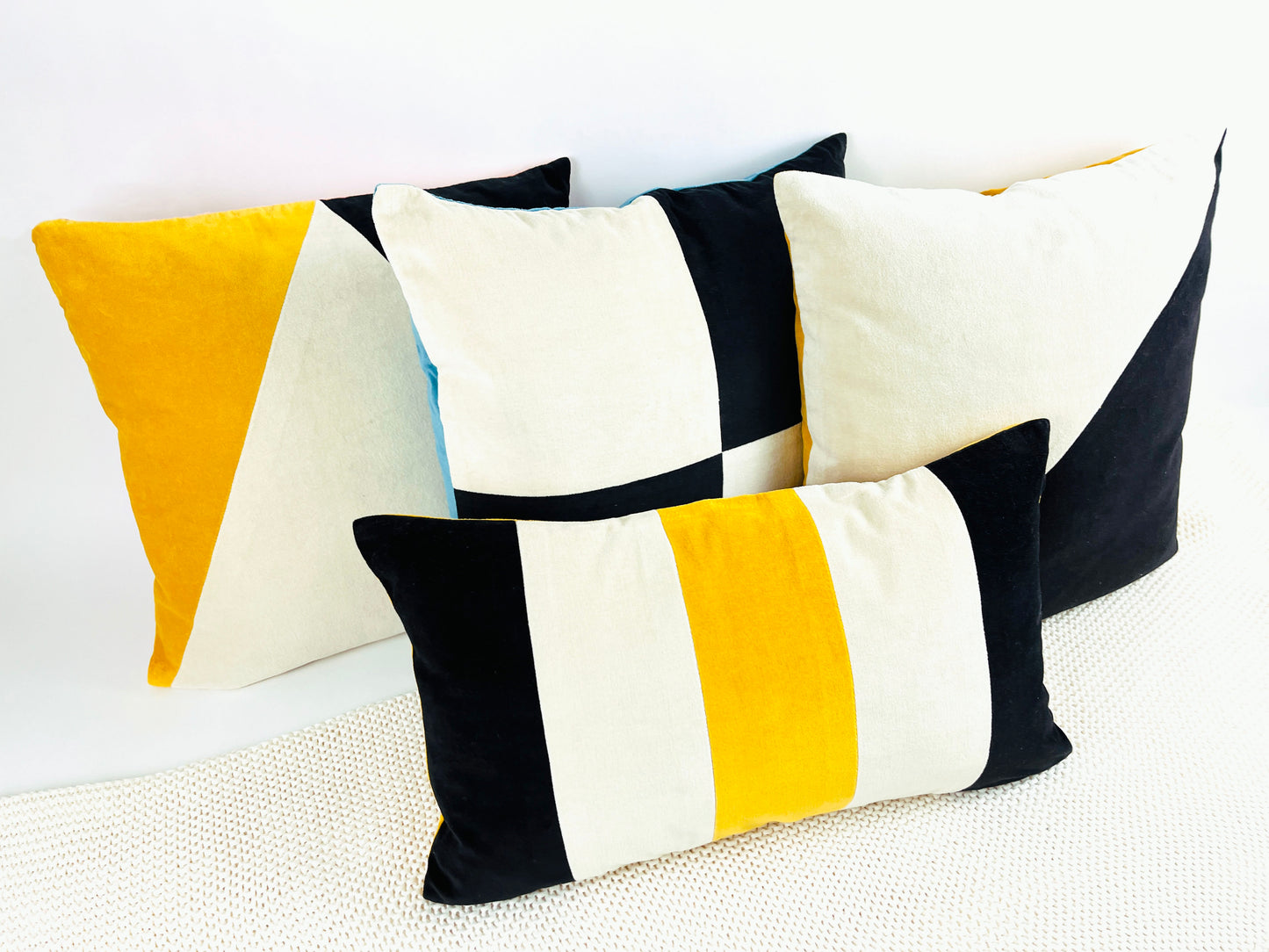 COTTON VELVET LUMBAR PILLOW COVER - Rugby Stripe in B&W