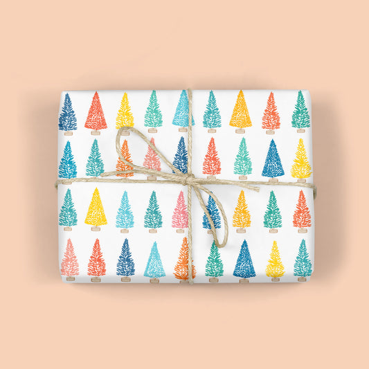 RAINBOW BOTTLE BRUSH TREES WRAPPING PAPER