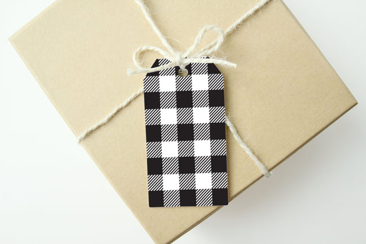 CLASSIC BUFFALO PLAID Gift Tags,Set of 6,Black and White