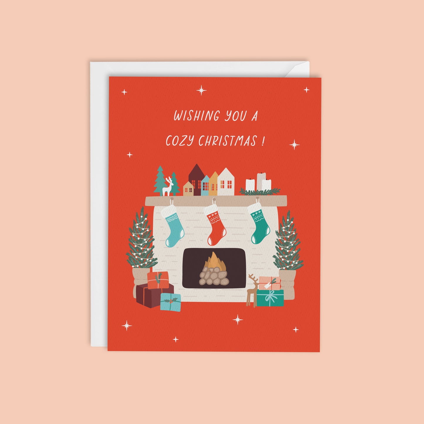 WARM AND COZY CHRISTMAS-BY THE FIREPLACE CARD