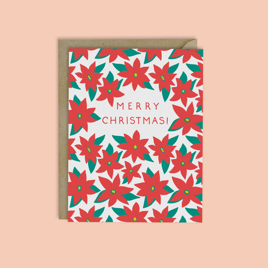 MODERN POINSETTIA MERRY CHRISTMAS CARD