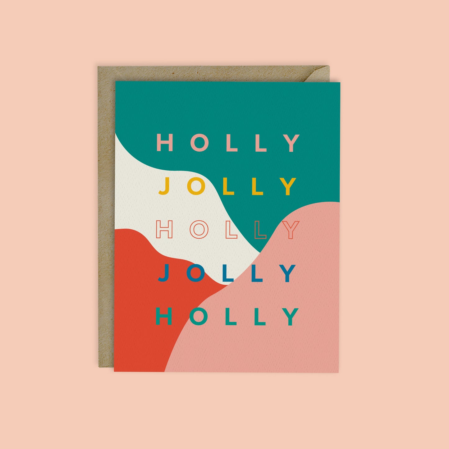 MODERN HOLLY JOLLY CHRISTMAS CARD-WAVY COLOR BLOCK