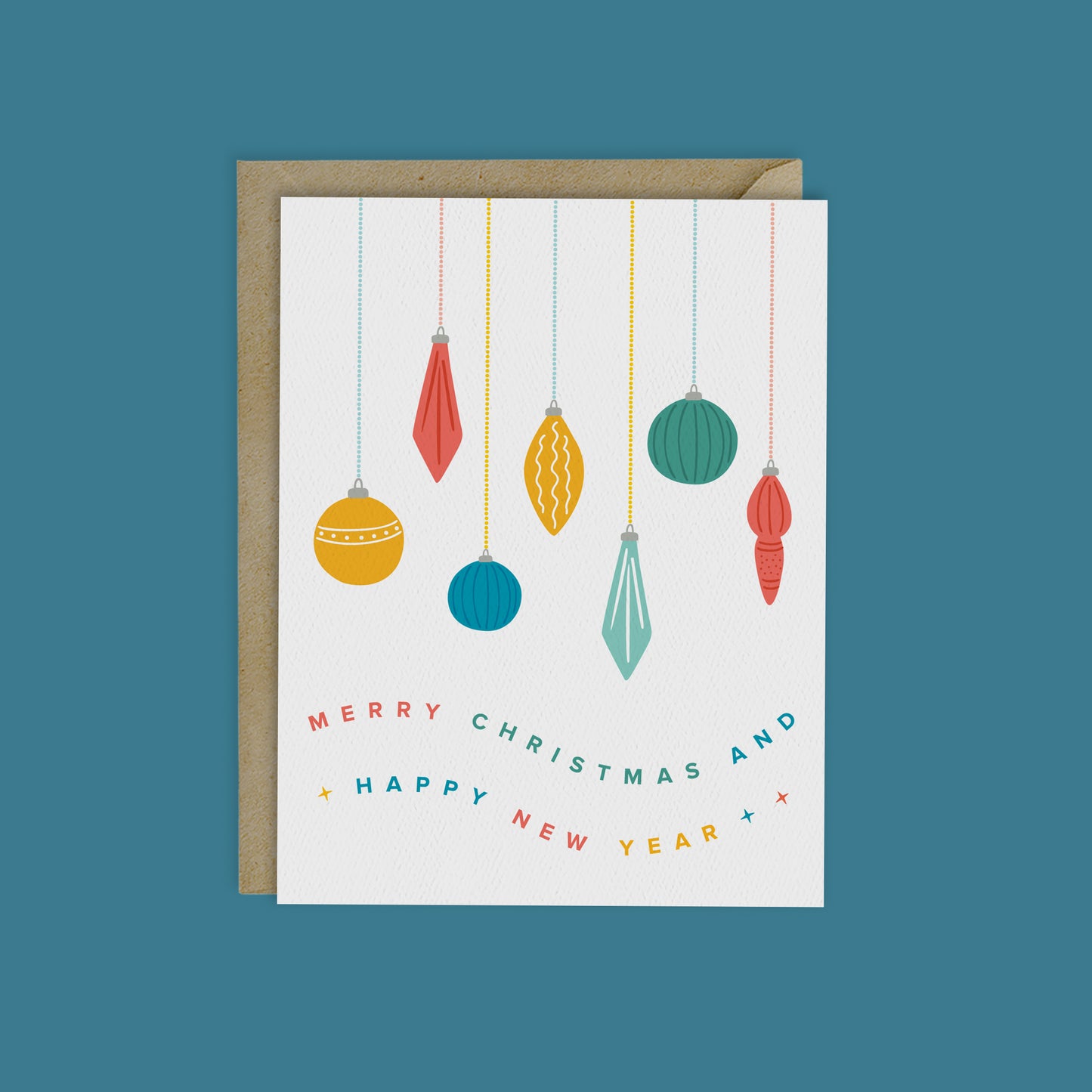 COLORFUL FESTIVE ORNAMENTS-MERRY CHRISTMAS AND HAPPY NEW YEAR CARD