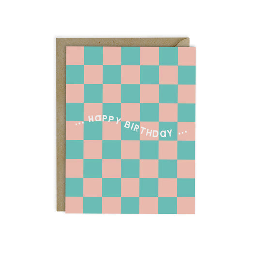 HAPPY BIRTHDAY, SPRING GREEN CHECKERBOARD CARD