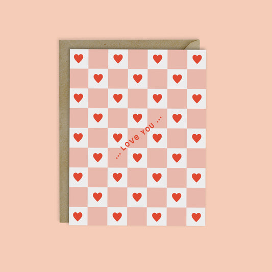LOVE YOU - CHECKERBOARD HEARTS VALENTINE'S CARD