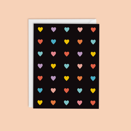 RAINBOW HEARTS BLACK VALENTINE'S CARD