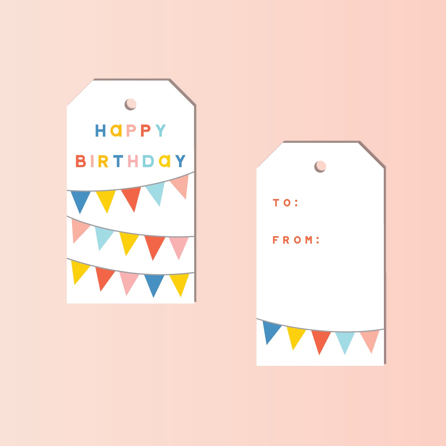 COLORFUL BIRTHDAY BANNERS, Happy Birthday Gift Tags- Set of 10