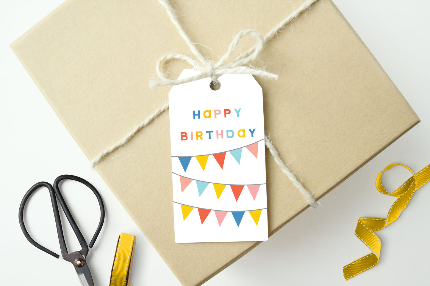 COLORFUL BIRTHDAY BANNERS, Happy Birthday Gift Tags- Set of 10