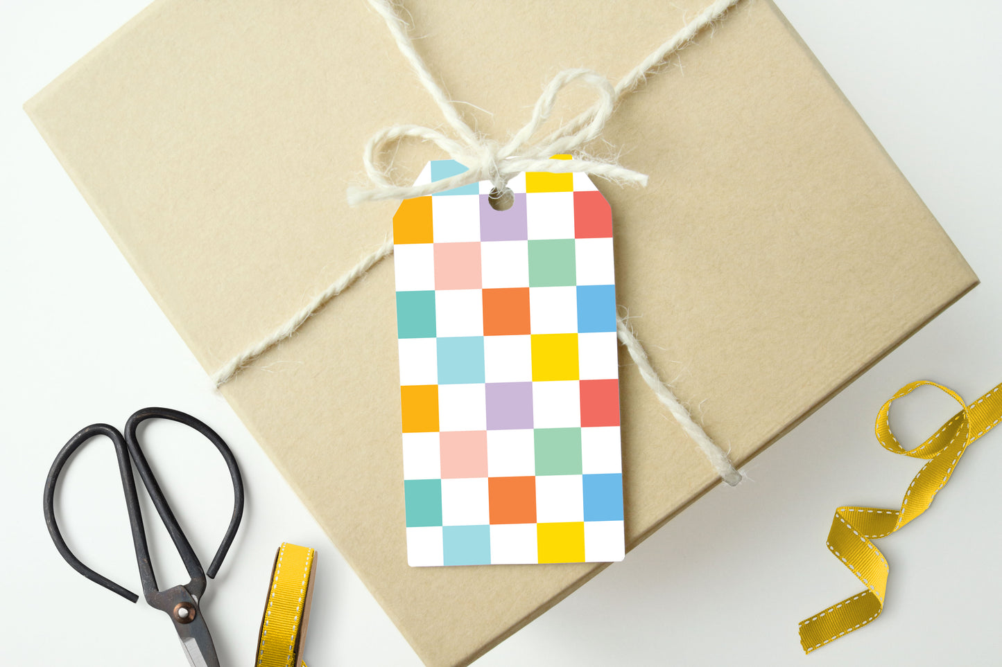 RETRO RAINBOW CHECKERBOARD- Set of 10 Gift Tags