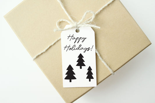 HAPPY HOLIDAYS Gift Tags,Set of 6, Black & White Christmas Trees