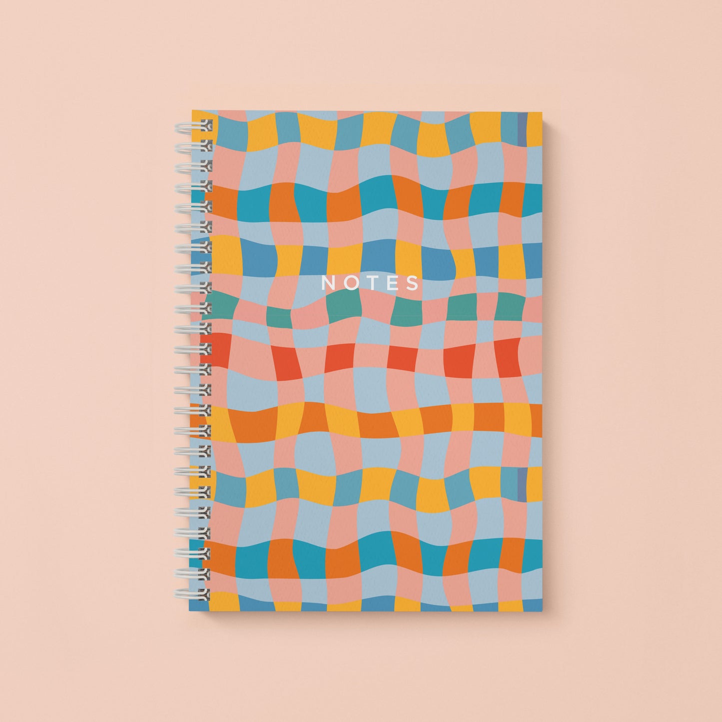 COLORFUL WAVY CHECKERBOARD SPIRAL NOTEBOOK - Blank Pages