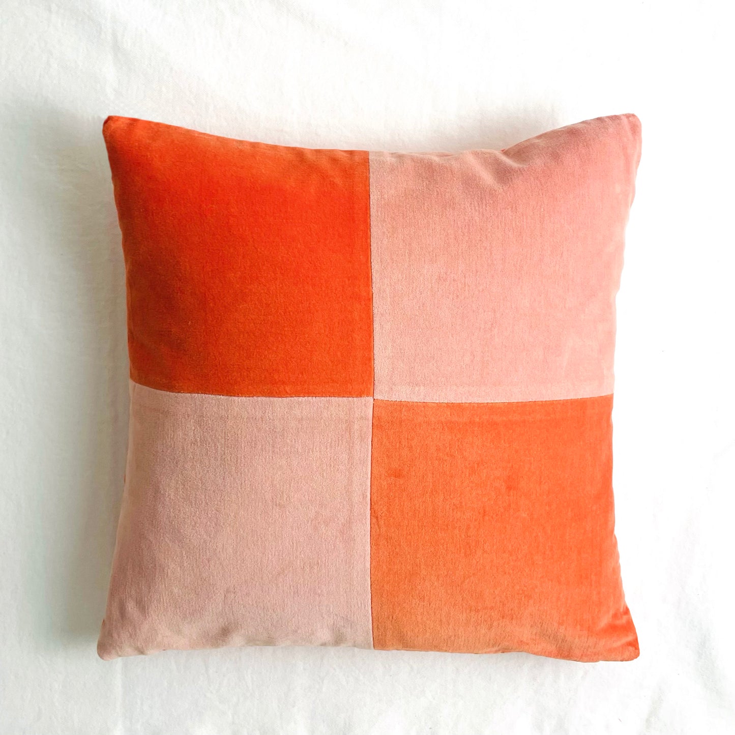 COTTON VELVET PILLOW COVER - CORAL CHECKERBOARD