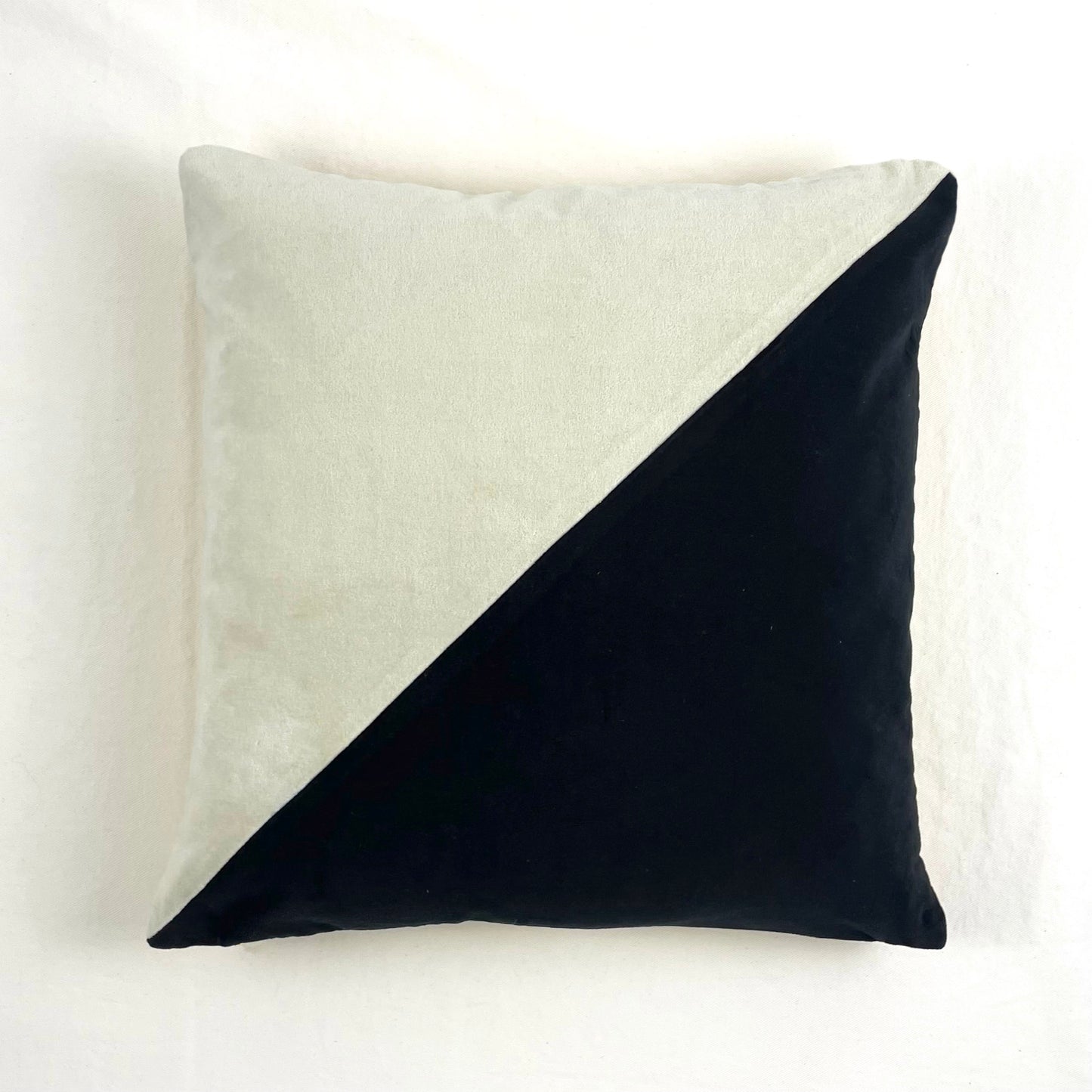 COTTON VELVET PILLOW COVER - Half & Half Colorblock in B&W