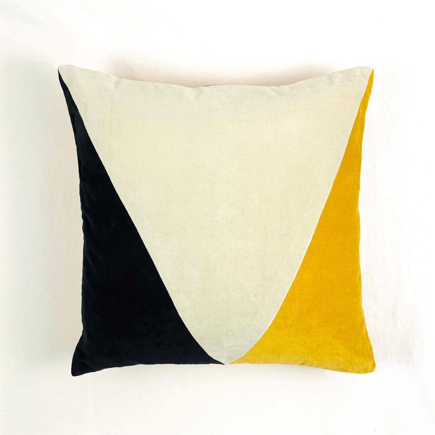 COTTON VELVET PILLOW COVER - Colorblock Triangles in B&W