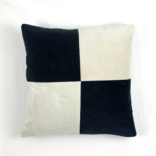 COTTON VELVET PILLOW COVER - B&W CHECKERBOARD