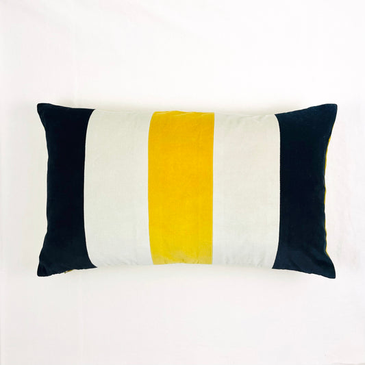 COTTON VELVET LUMBAR PILLOW COVER - Rugby Stripe in B&W