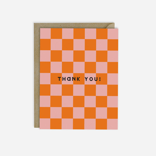 THANK YOU CARD - Orange Retro Checkerboard