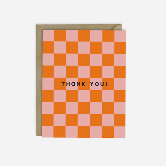 THANK YOU CORAL CHECKERBOARD CARD