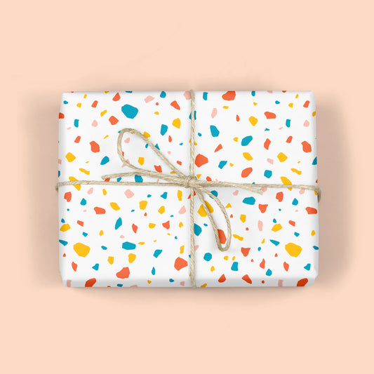 WHITE COLORFUL TERRAZZO GIFT WRAP