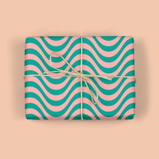 RETRO GREEN WAVE GIFT WRAP