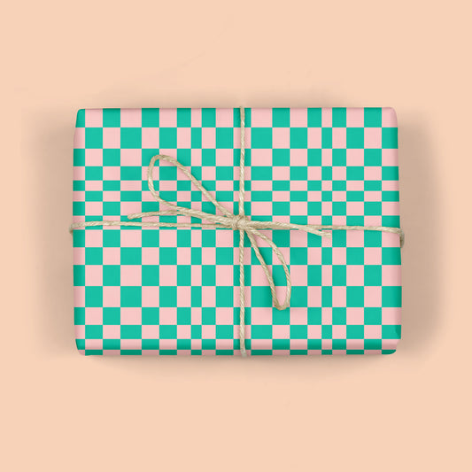 RETRO GREEN CHECKERBOARD GIFT WRAP