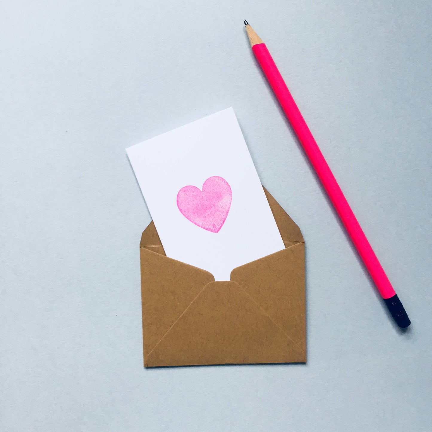 MINI HEART CARD SET- Pink Hand Stamped Heart