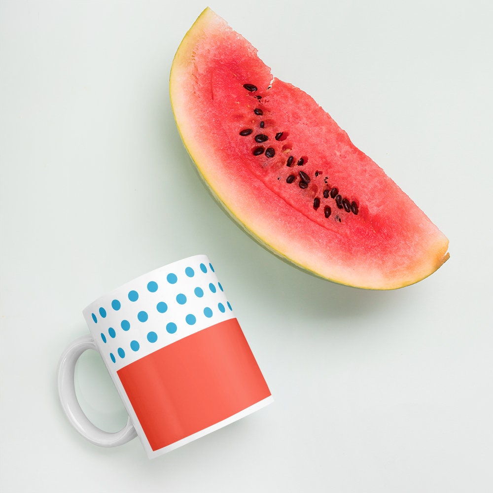 MODERN POLKA DOTS COLORBLOCK RED MUG