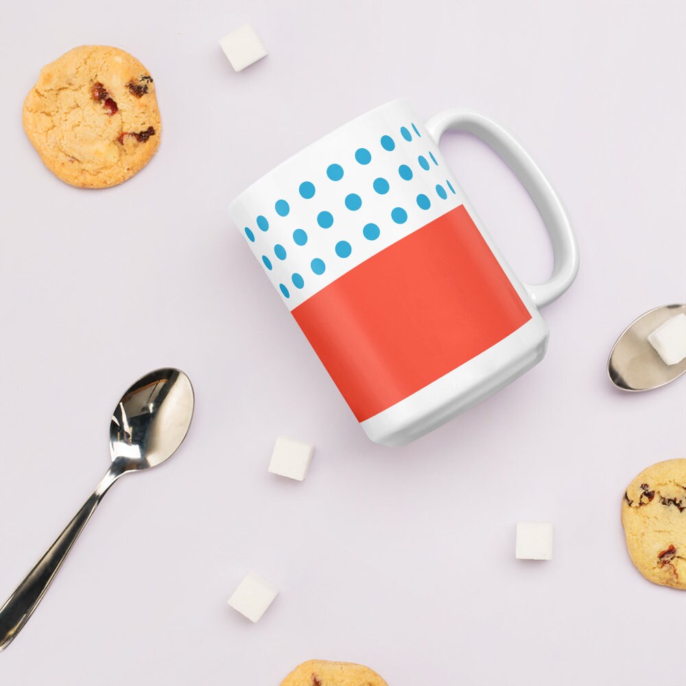 MODERN POLKA DOTS COLORBLOCK RED MUG