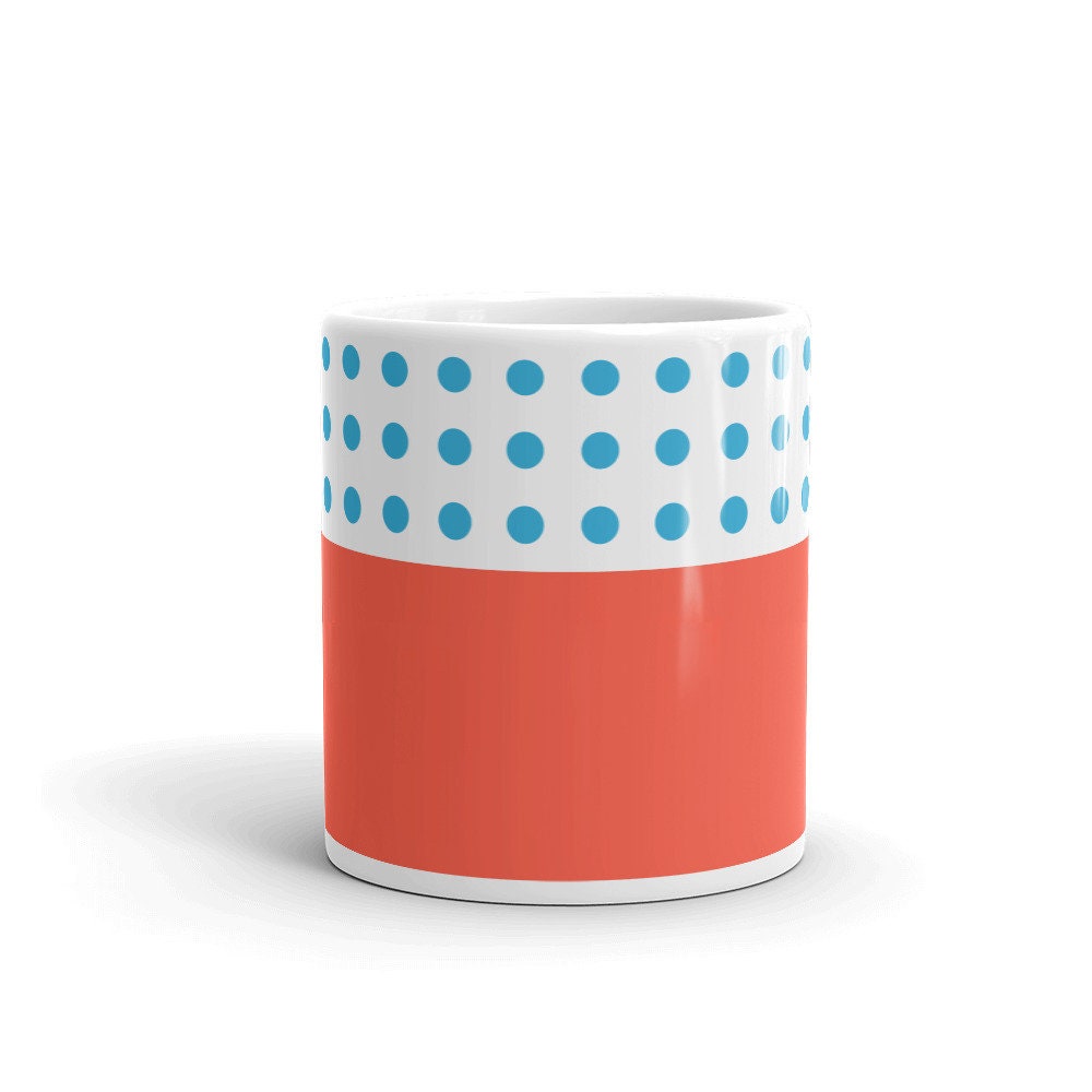 MODERN POLKA DOTS COLORBLOCK RED MUG