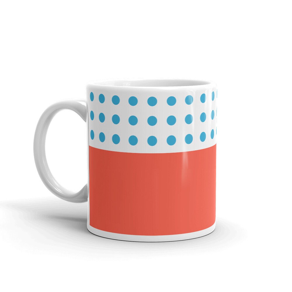 MODERN POLKA DOTS COLORBLOCK RED MUG