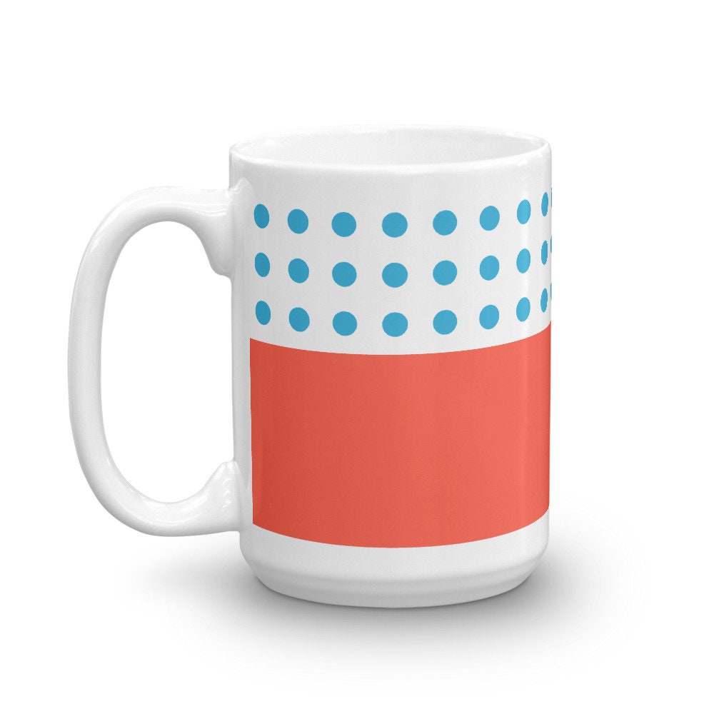 MODERN POLKA DOTS COLORBLOCK RED MUG