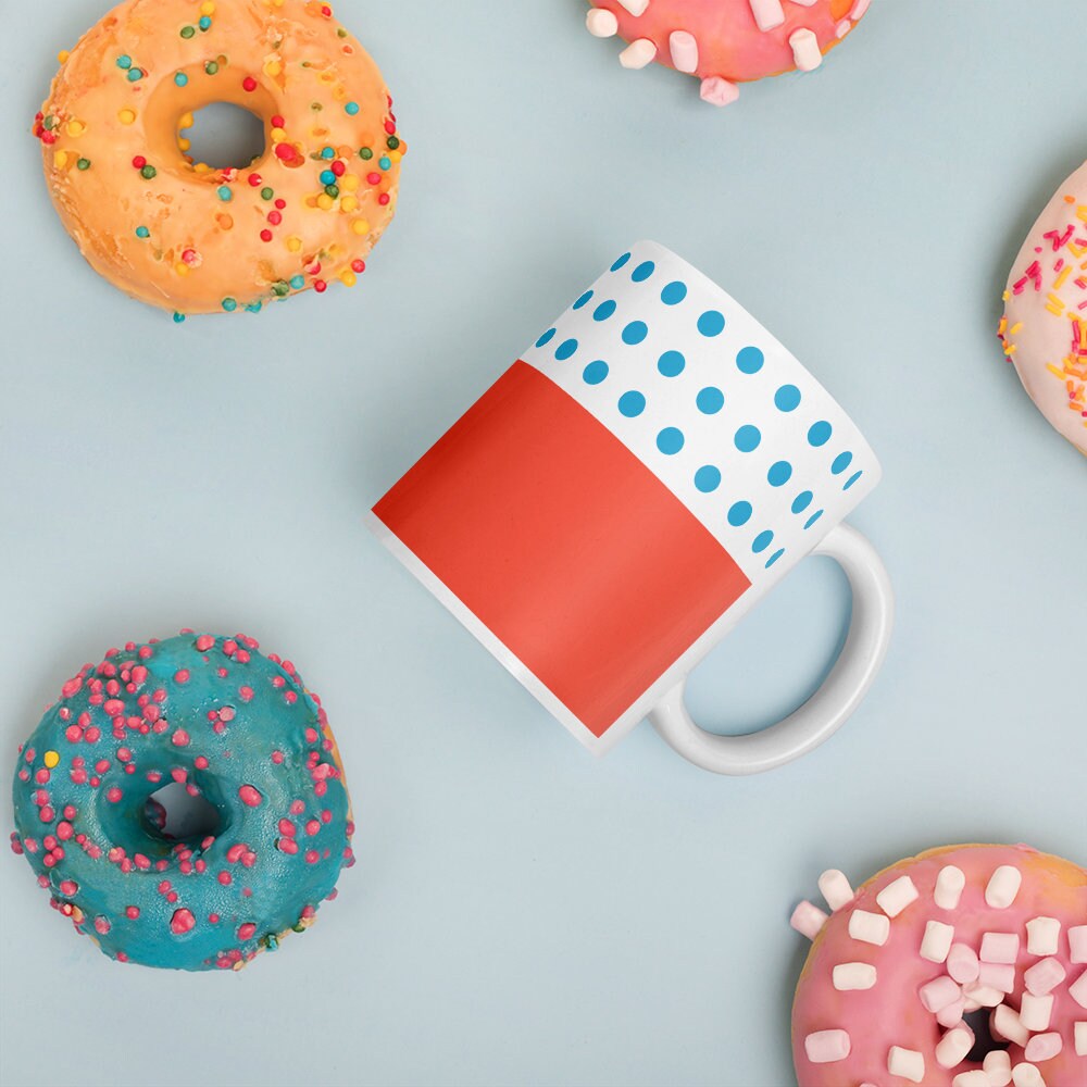 MODERN POLKA DOTS COLORBLOCK RED MUG