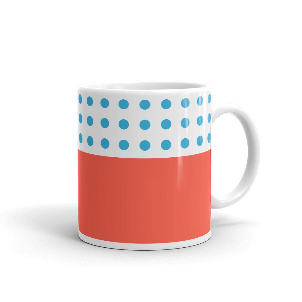 MODERN POLKA DOTS COLORBLOCK RED MUG