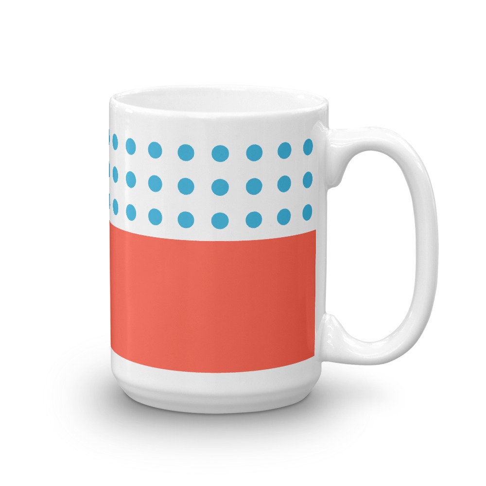 MODERN POLKA DOTS COLORBLOCK RED MUG