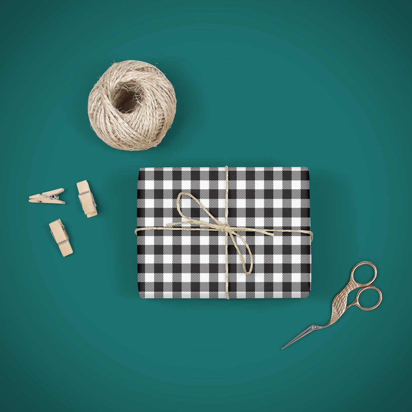 BUFFALO PLAID GIFT WRAP-B&W