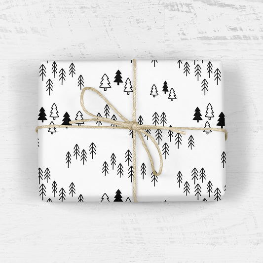 WOODLAND FOREST GIFT WRAP-BLACK & WHITE