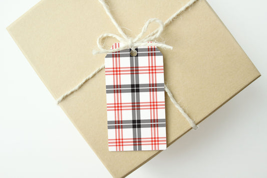 CHRISTMAS PLAID Gift Tags,Set of 10,Red and White Check