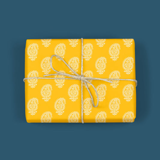 FESTIVE YELLOW PAISLEY WRAPPING PAPER