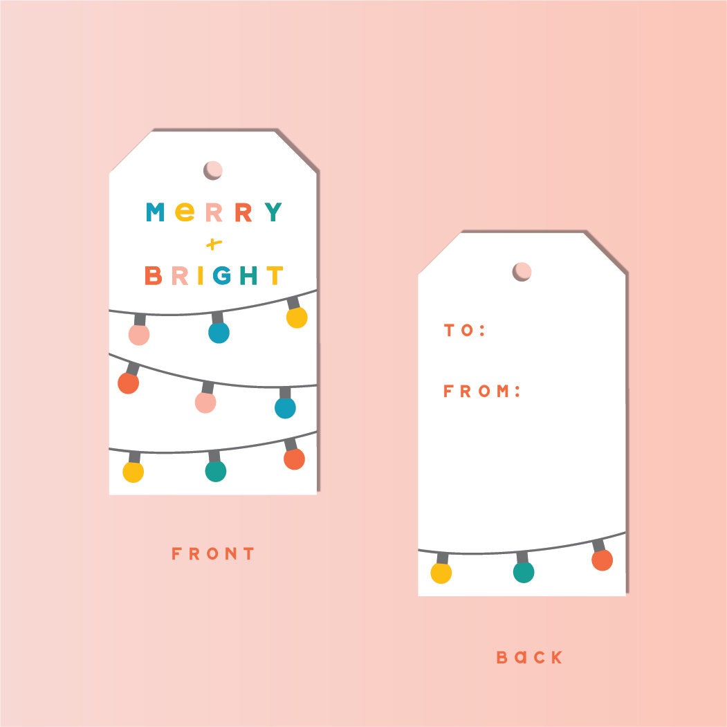 MERRY AND BRIGHT- Holiday String Lights Gift Tags, Set of 10 tags