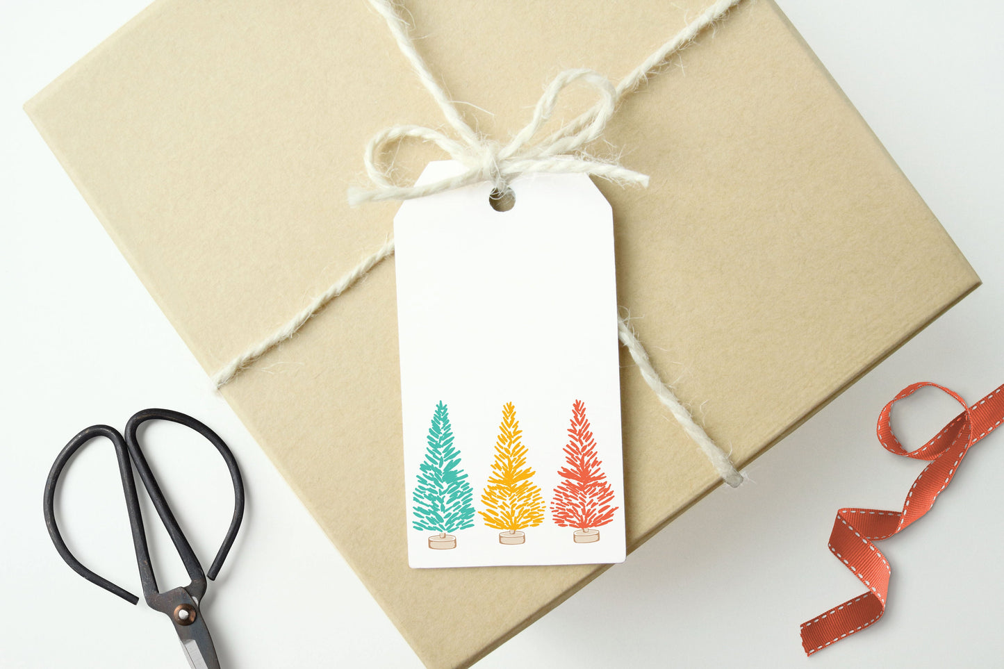 RAINBOW TREES- Colorful Bottle Brush Trees Gift Tags, Set of 6 tags