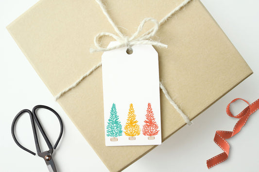 RAINBOW TREES- Colorful Bottle Brush Trees Gift Tags, Set of 6 tags