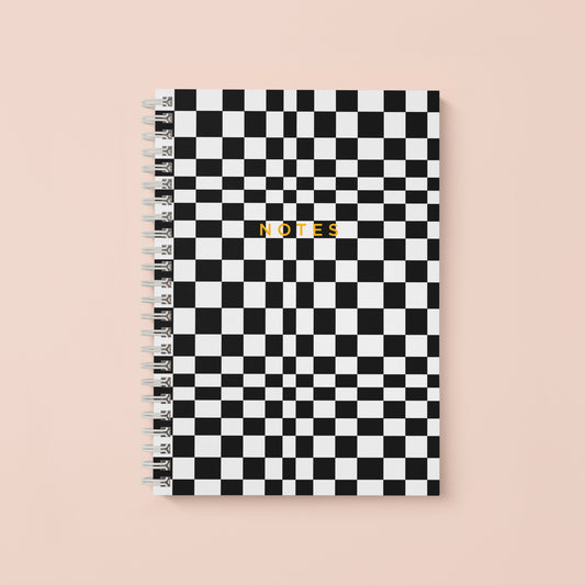 B&W CHECKERBOARD SPIRAL NOTEBOOK - Blank Pages